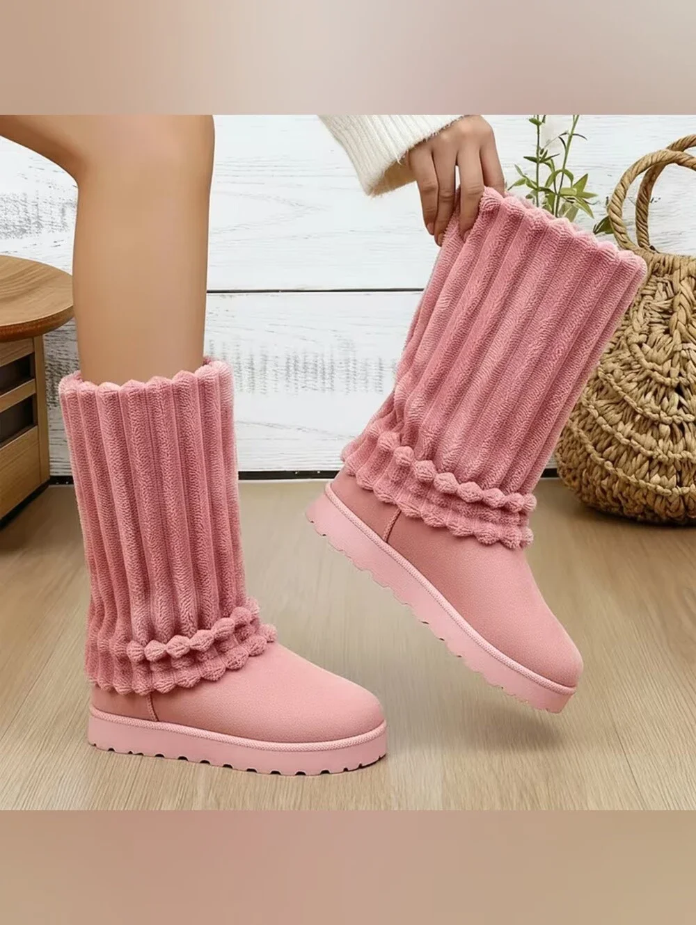 Cozy Plush Mauve Pink Faux Fur Slouch Women's Boots